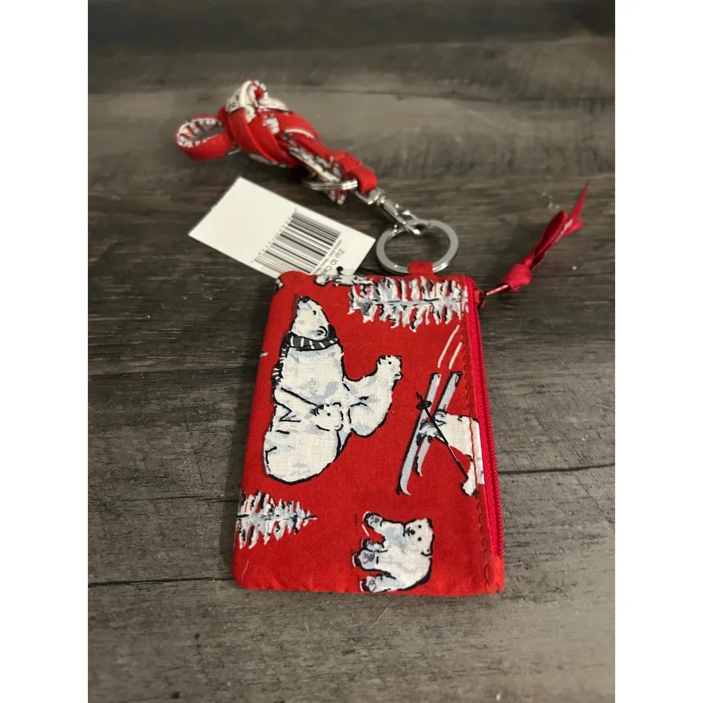 Vera Bradley Zip ID Case Beary Merry Red Polar Bear Wallet Keychain 14559-R90